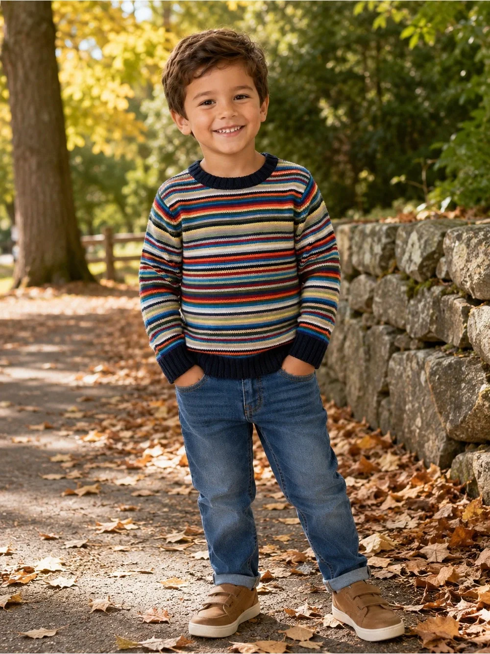 GAP Kids Striped Knit Sweater Multicolor Crewneck Navy Trim Size XS/4